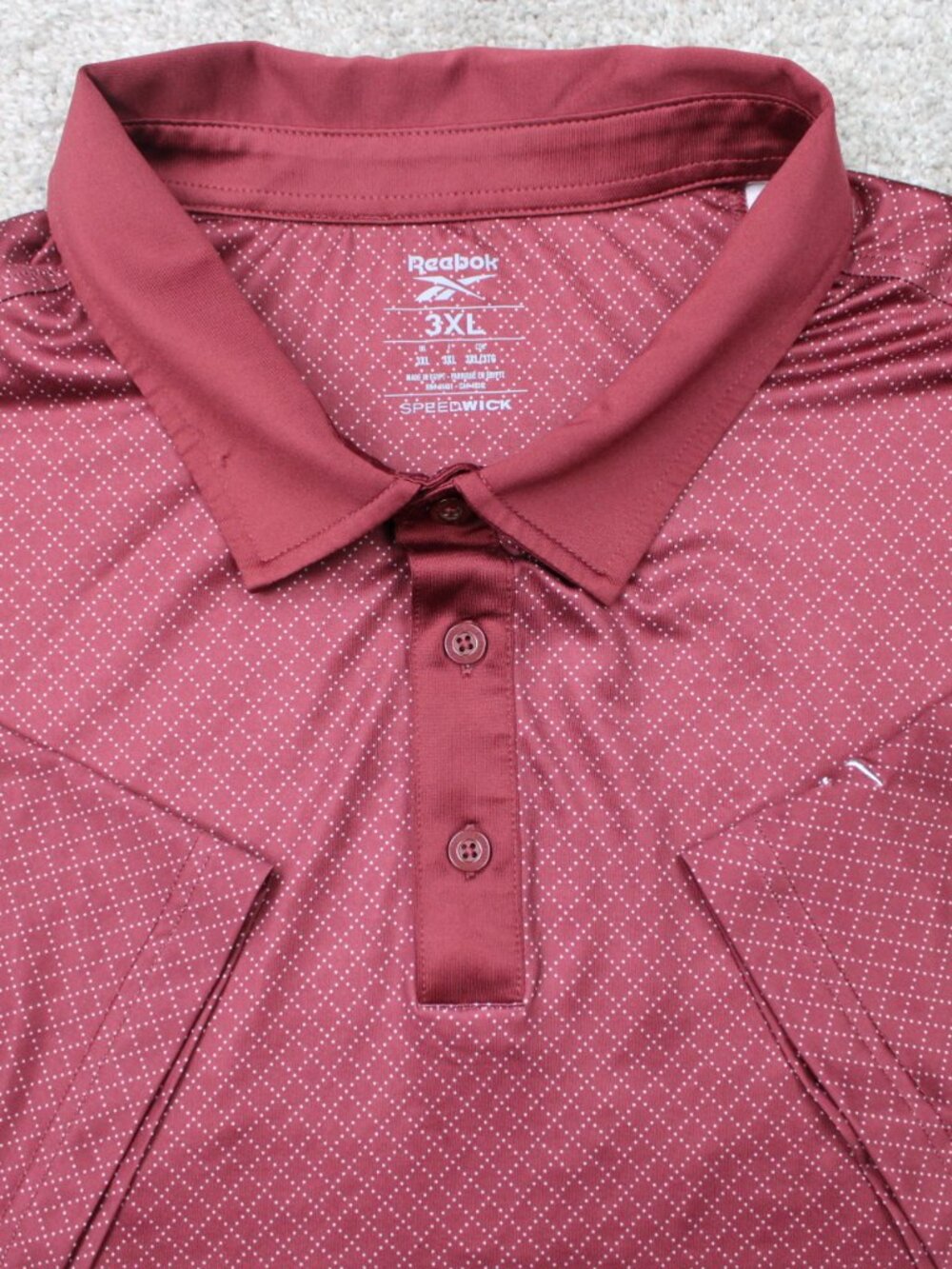 Reebok Polo Shirt Mens 3XL XXXL Red Geometric Speedwick Golf Poly Short Sleeve